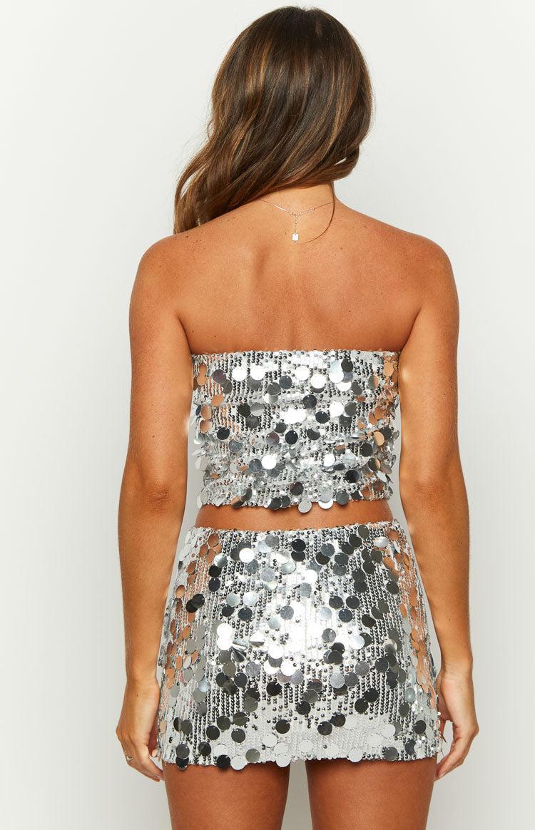 Emiko Silver Sequin Crop Top Product Image