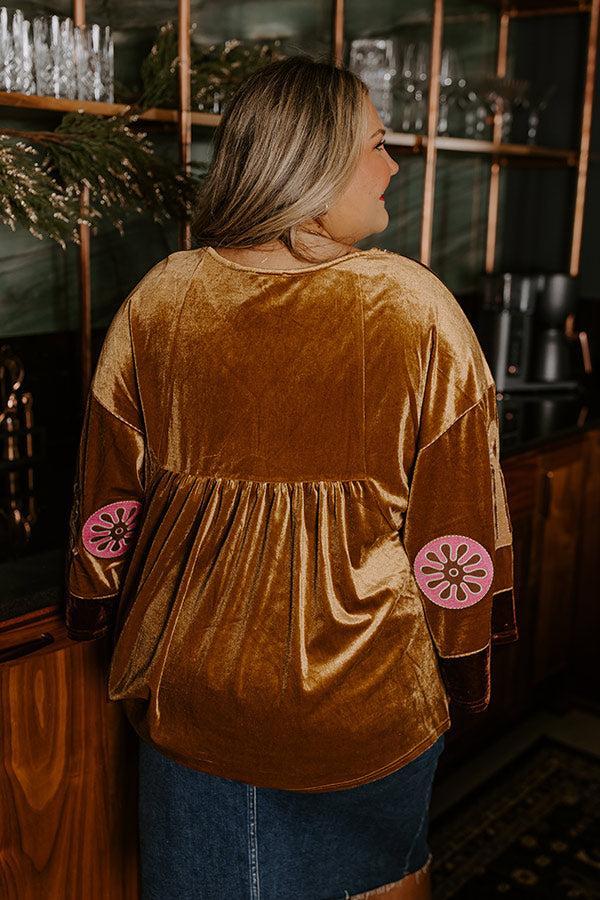 Feeling Boho Embroidered Velvet Top in Mustard Curves Product Image