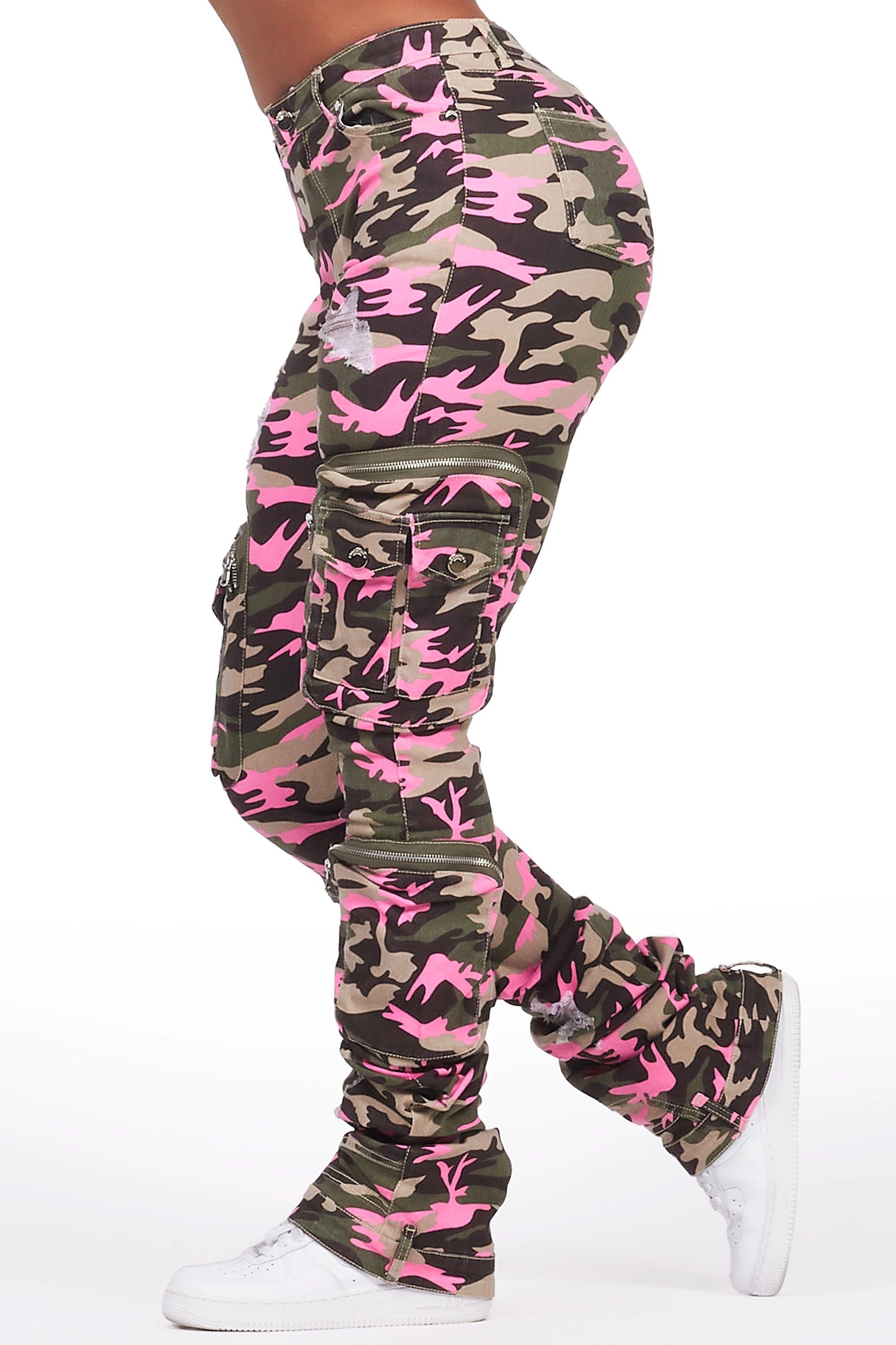 Alisson Green/Pink Camo Cargo Super Stacked Jean Female Product Image