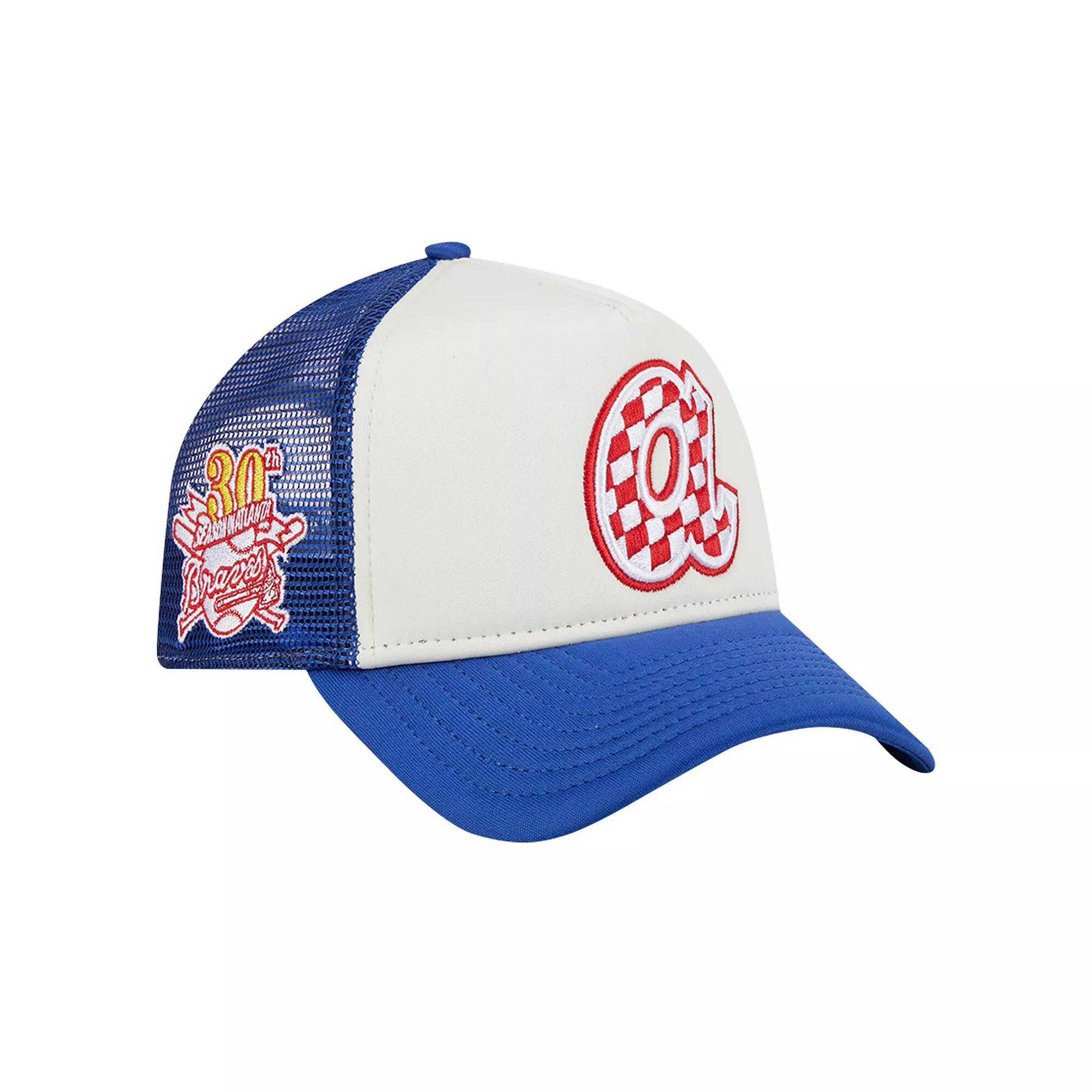 Men's New Era White/Royal Atlanta Braves Checkered Flag A-Frame Trucker 9FORTY Adjustable Hat Product Image