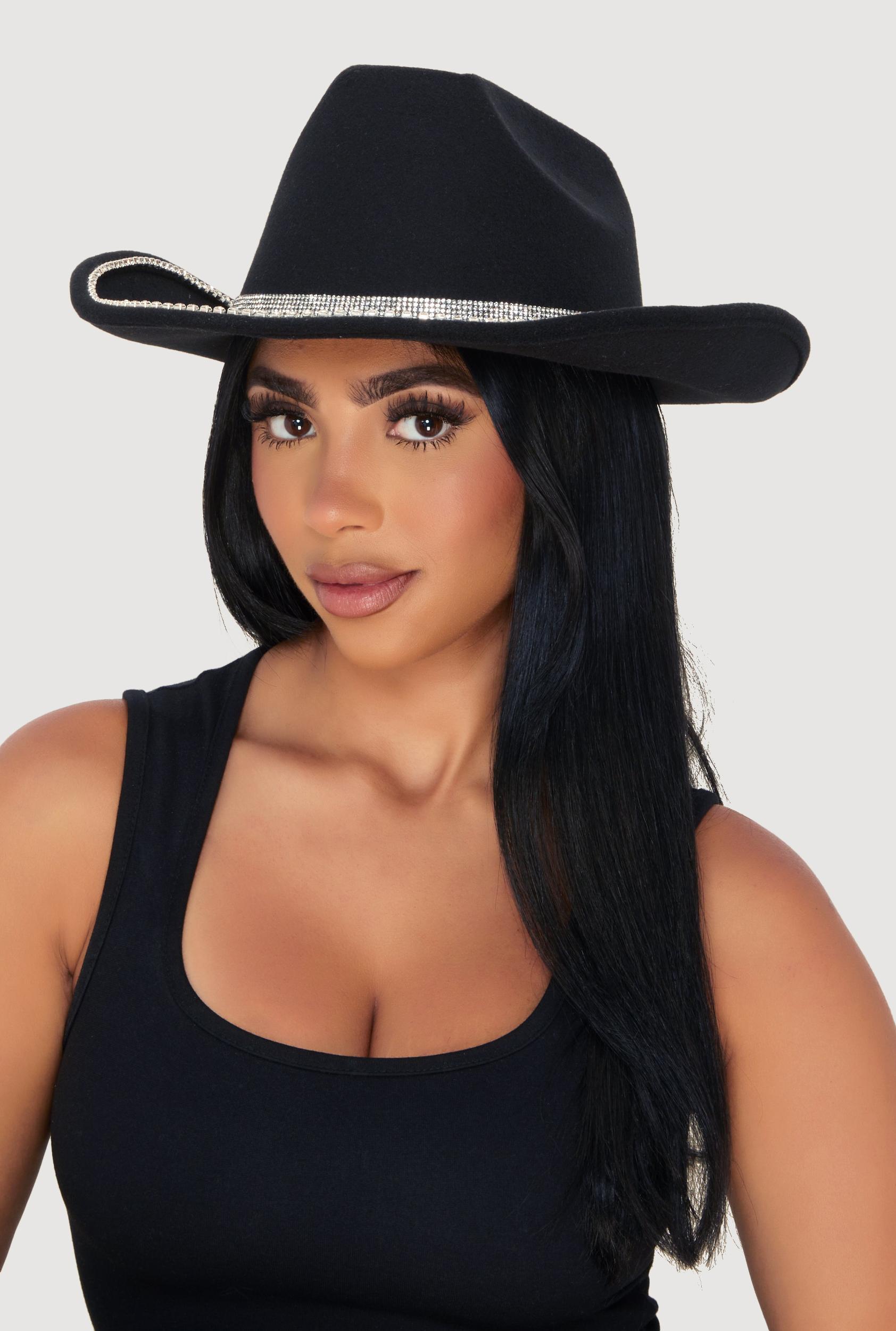 Faux Suede Rhinestone Studded Cowboy Hat Female Product Image