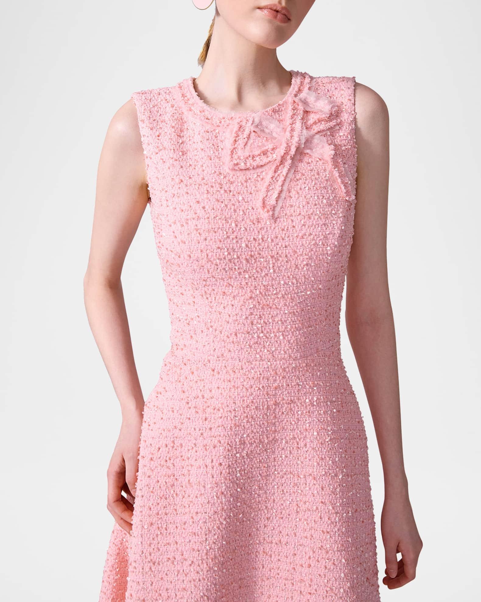 Bow Sleeveless Tweed A-Line Midi Dress Product Image