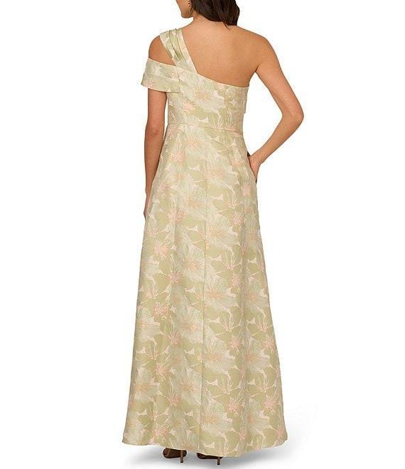 Adrianna Papell One Shoulder Asymmetrical Neckline Floral Jacquard A-Line Gown Product Image