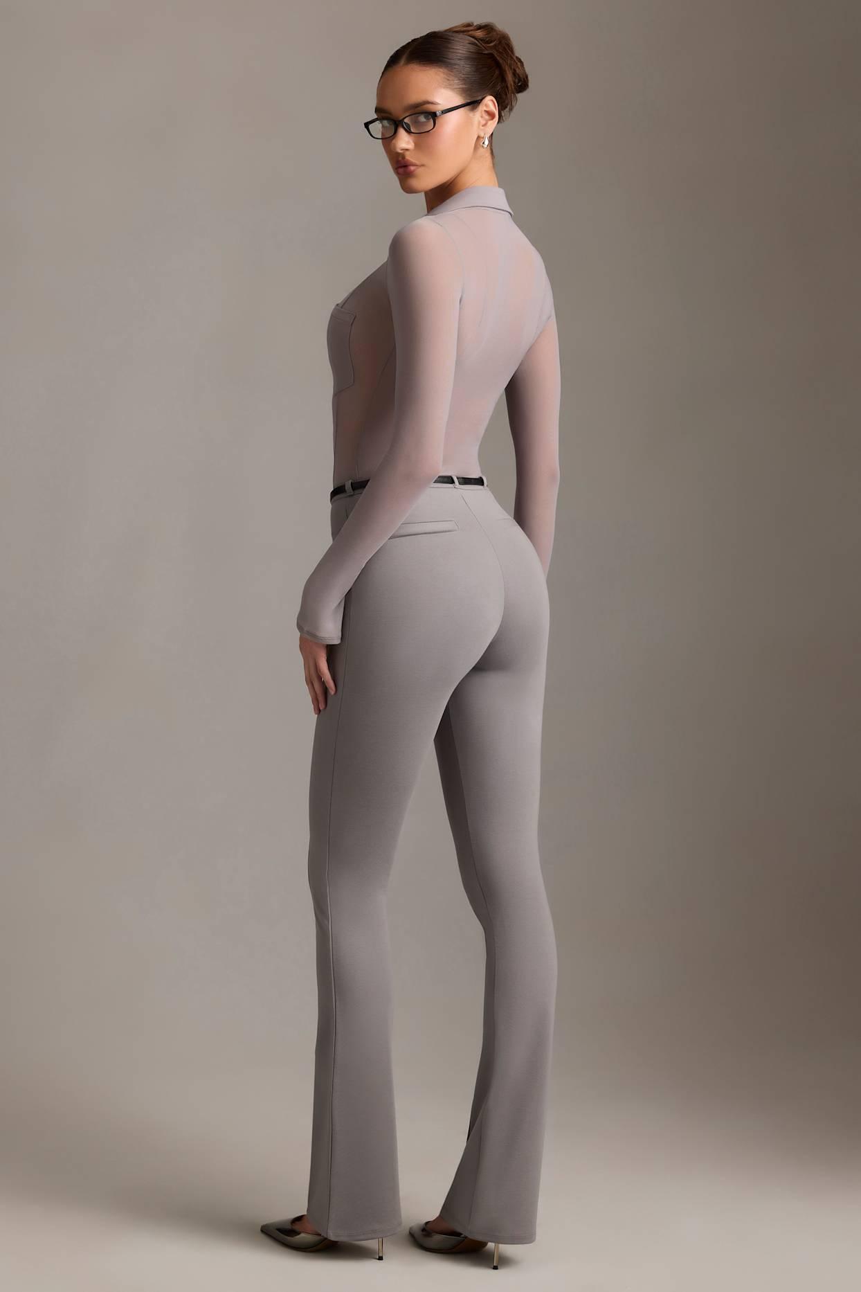 Low-Rise Flared Trousers in Grey Product Image