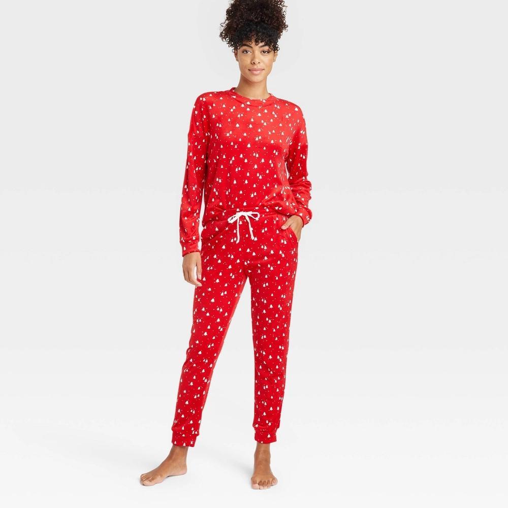 Women's Minky Fleece Pullover Top and Joggers Pajama Set - Auden™ Red/Trees M Product Image