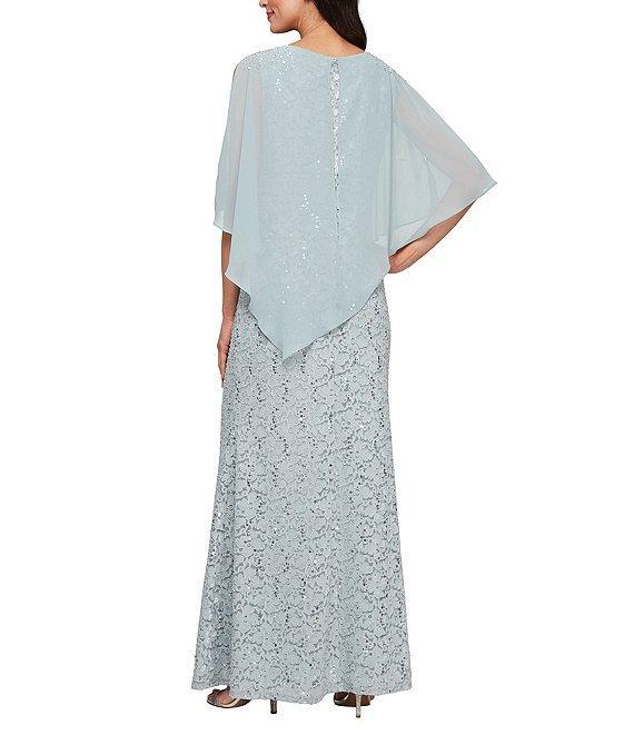 Ignite Evenings Petite Size 3/4 Sleeve Round Neck Sequin Lace Overlay Sheath Gown Product Image