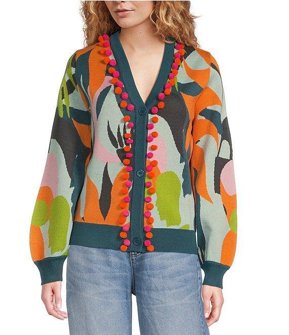 Never Fully Dressed Balearic Abstract Print V-Neck Long Sleeve Cardigan Product Image