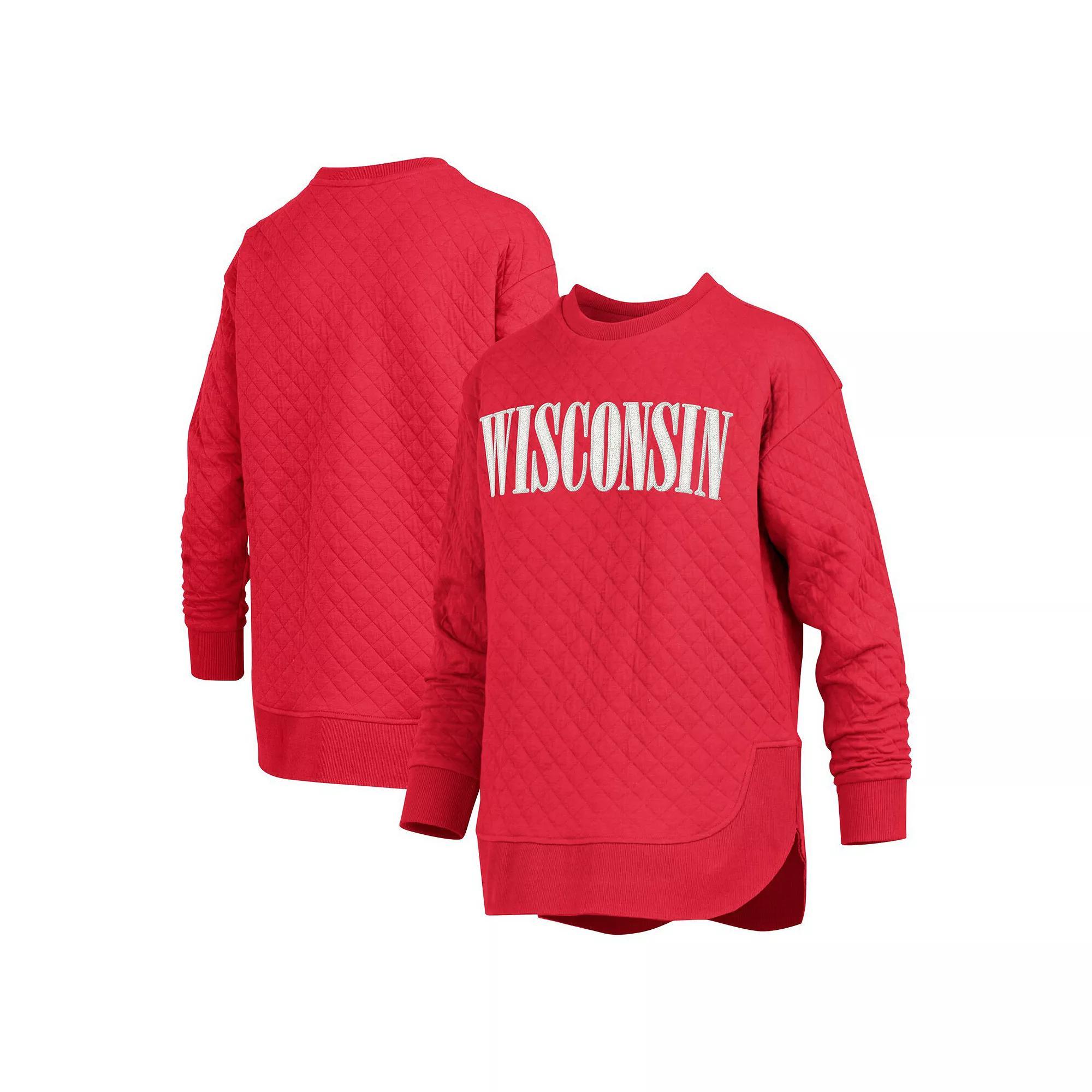 Women's Pressbox Red Wisconsin Badgers Quilted Long Sleeve Pullover Sweatshirt, Size: 2XL Product Image