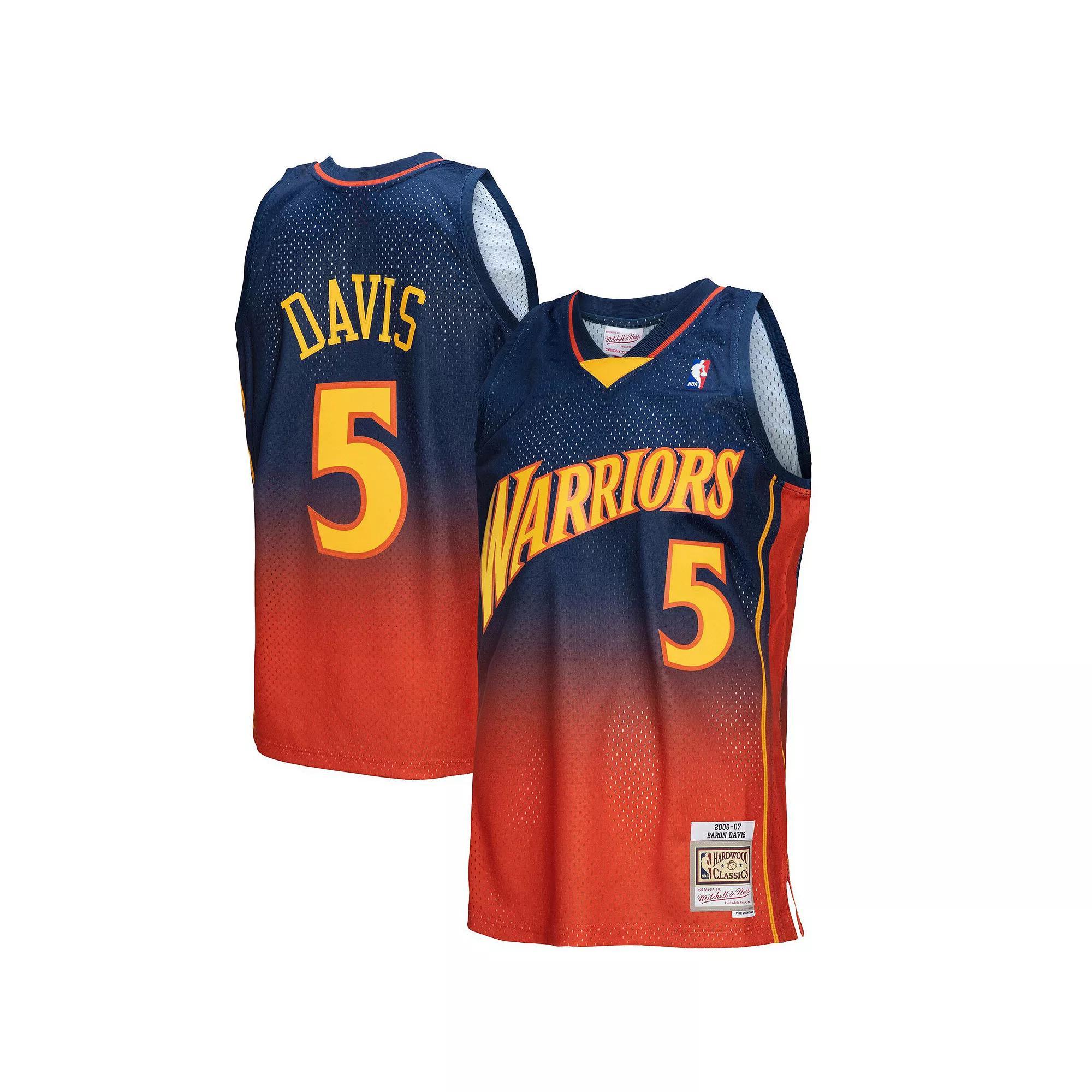 Men's Mitchell & Ness Baron Davis Navy/Orange Golden State Warriors 2006/07 Hardwood Classics Fadeaway Swingman Player Jersey, Size: Small, Blue Product Image