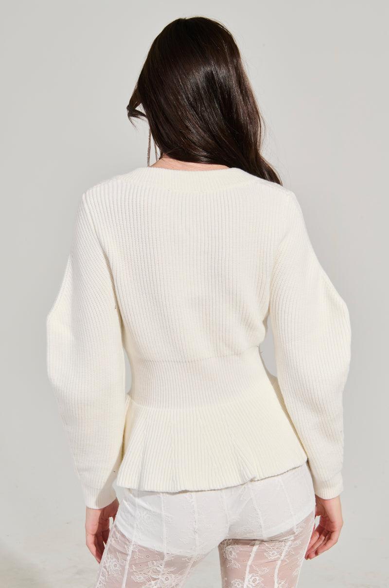 WORTH A MILLION PEPLUM SWEATER IN WHITE Product Image