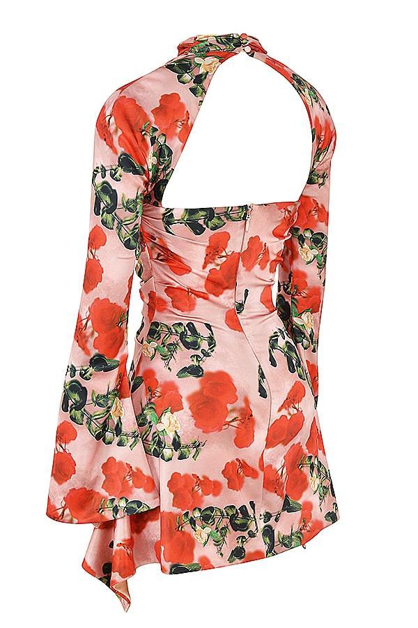 Toira Rose Print Draped Corset Dress Product Image