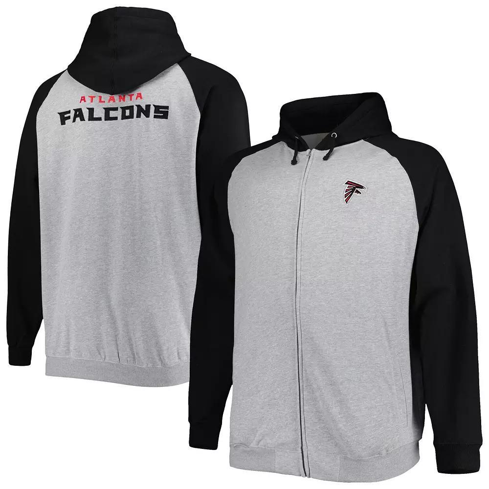 Men's Heather Gray Atlanta Falcons Big & Tall Fleece Raglan Full-Zip Hoodie Jacket,  Product Image