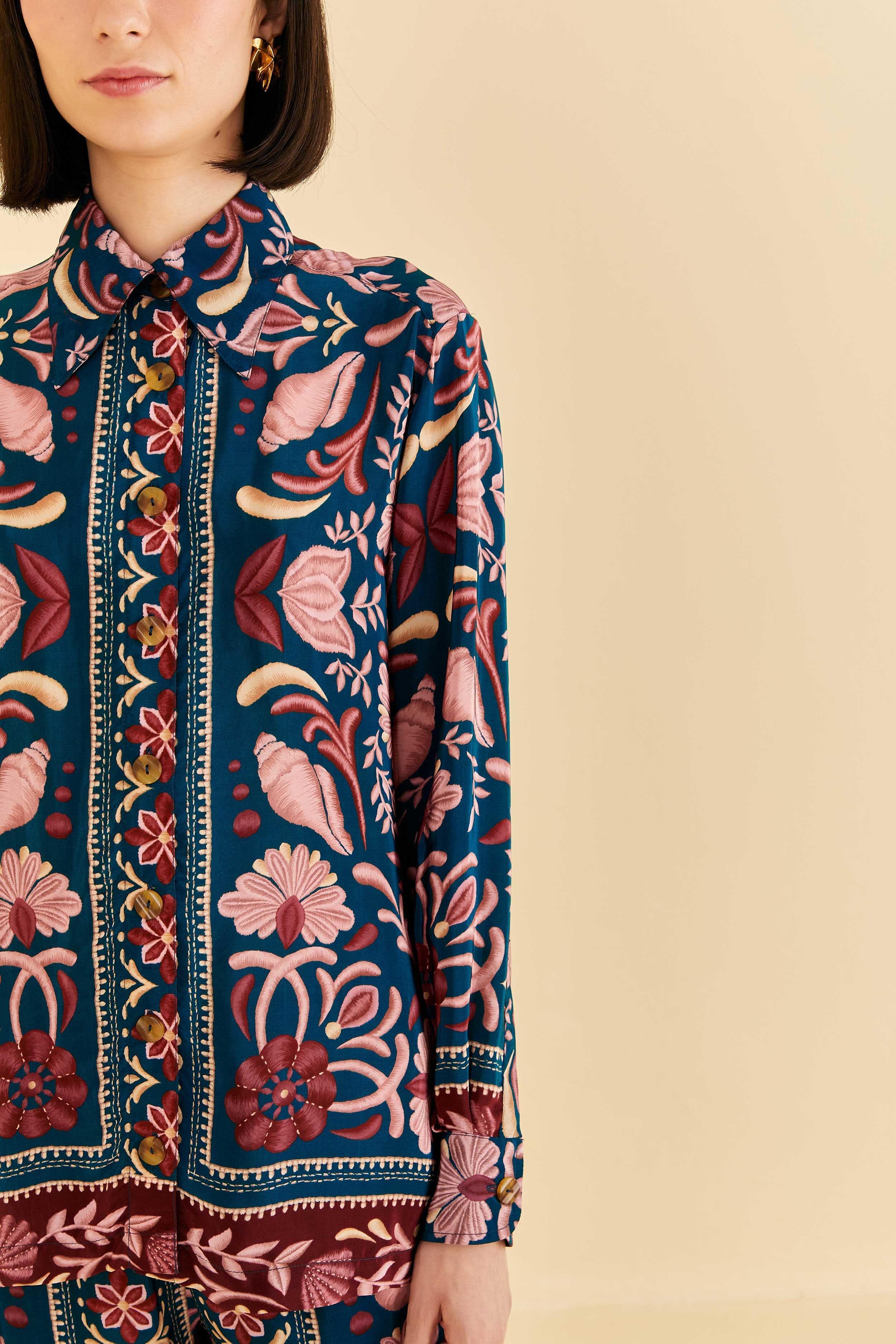 Teal Seashell Tapestry Shirt Product Image