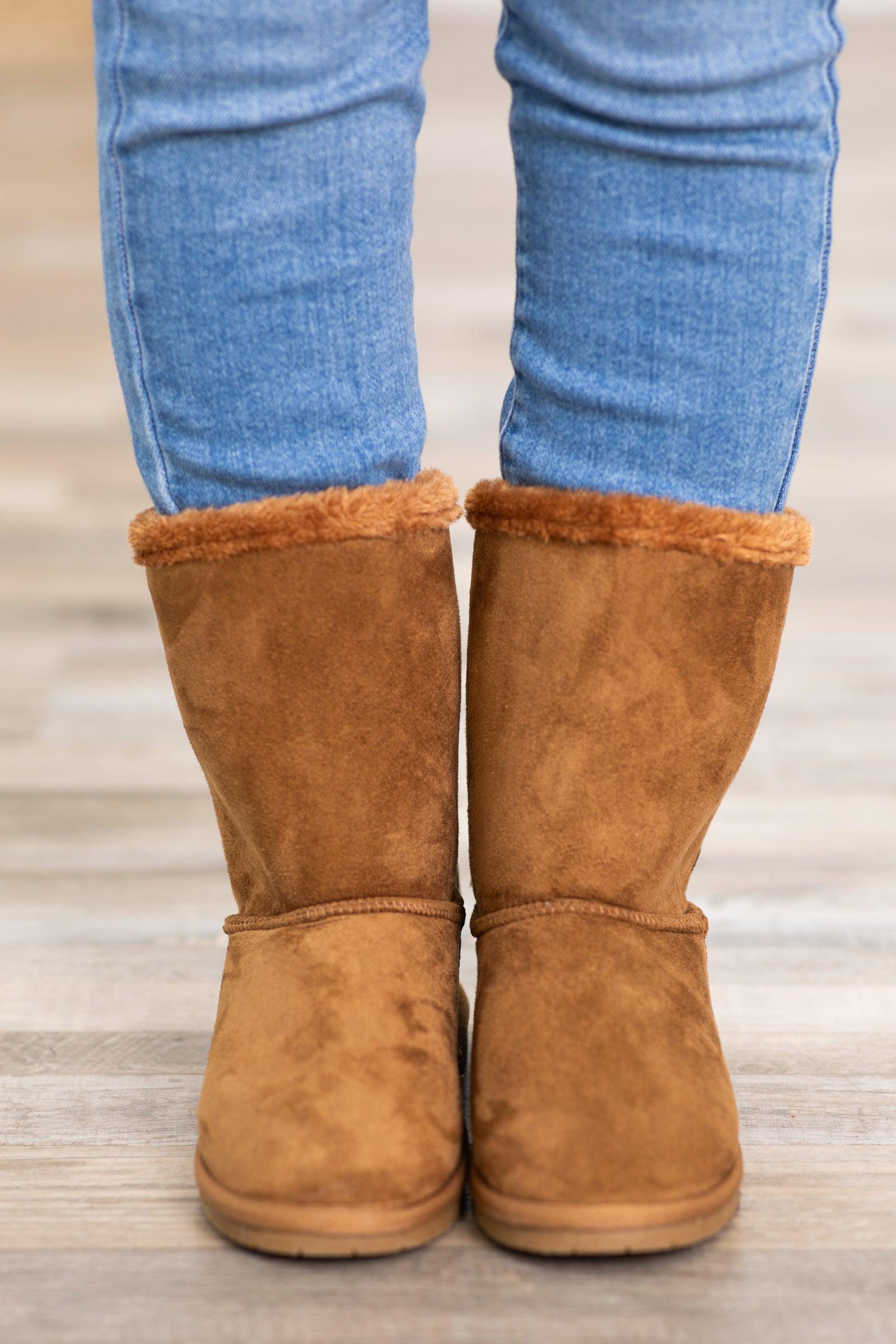 Tan Faux Fur Lined Boots With Bows Product Image