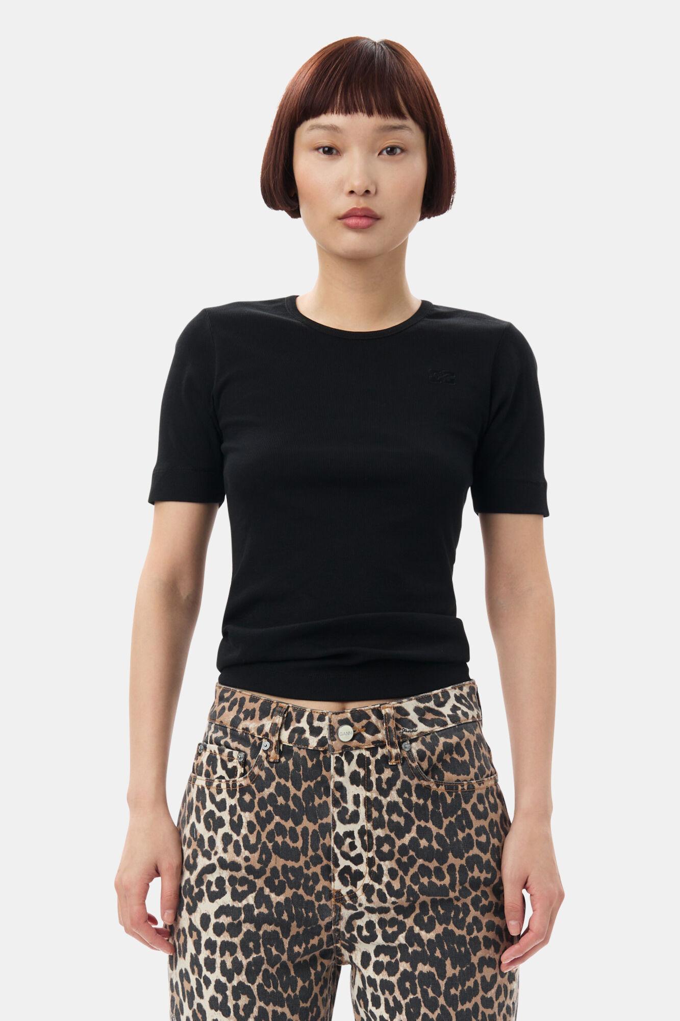 Black Soft Cotton Rib Short Sleeve T-Shirt Product Image