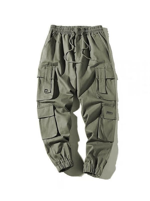 Men's Multi Pocket Elastic Waist Drawstring Cargo Pants Product Image