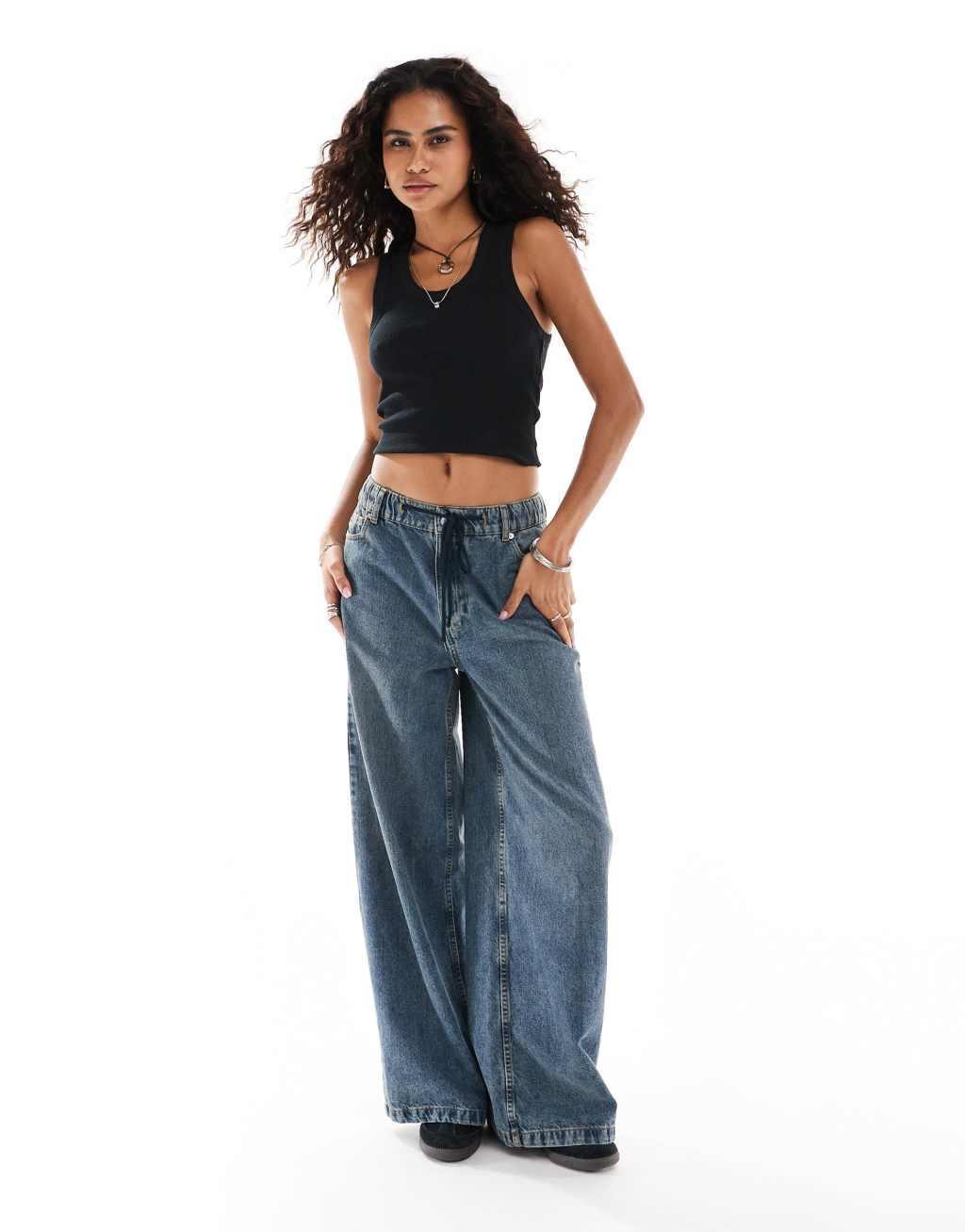 COLLUSION waffle tank top in black Product Image