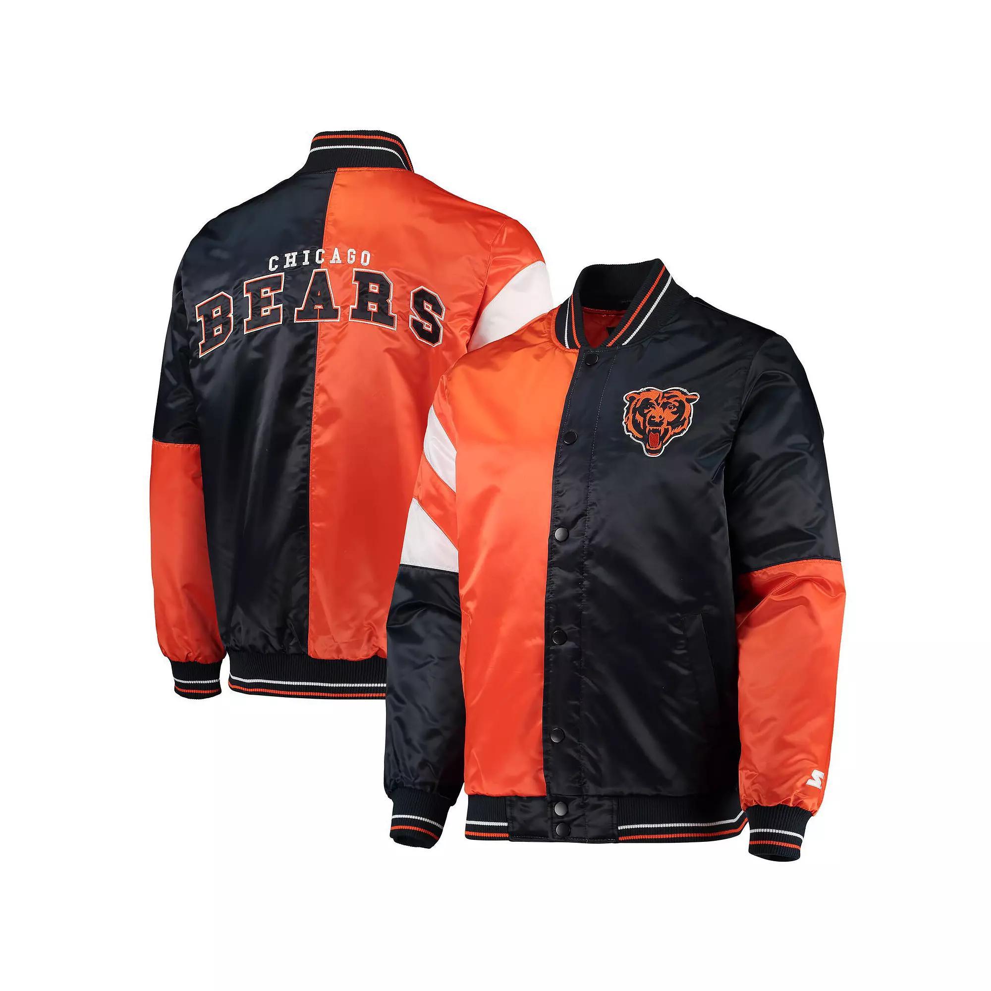 Men's Starter Navy/Orange Chicago Bears Leader Varsity Satin Full-Snap Jacket, Size: Large, Blue Product Image