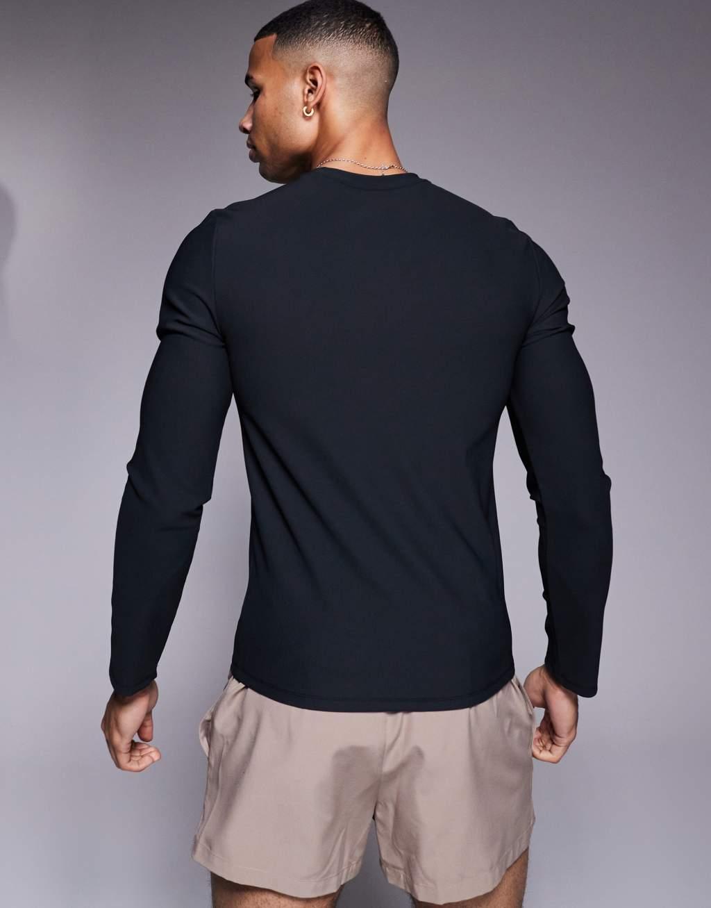 ASOS 4505 active rib slim fit long sleeve training top in black Product Image