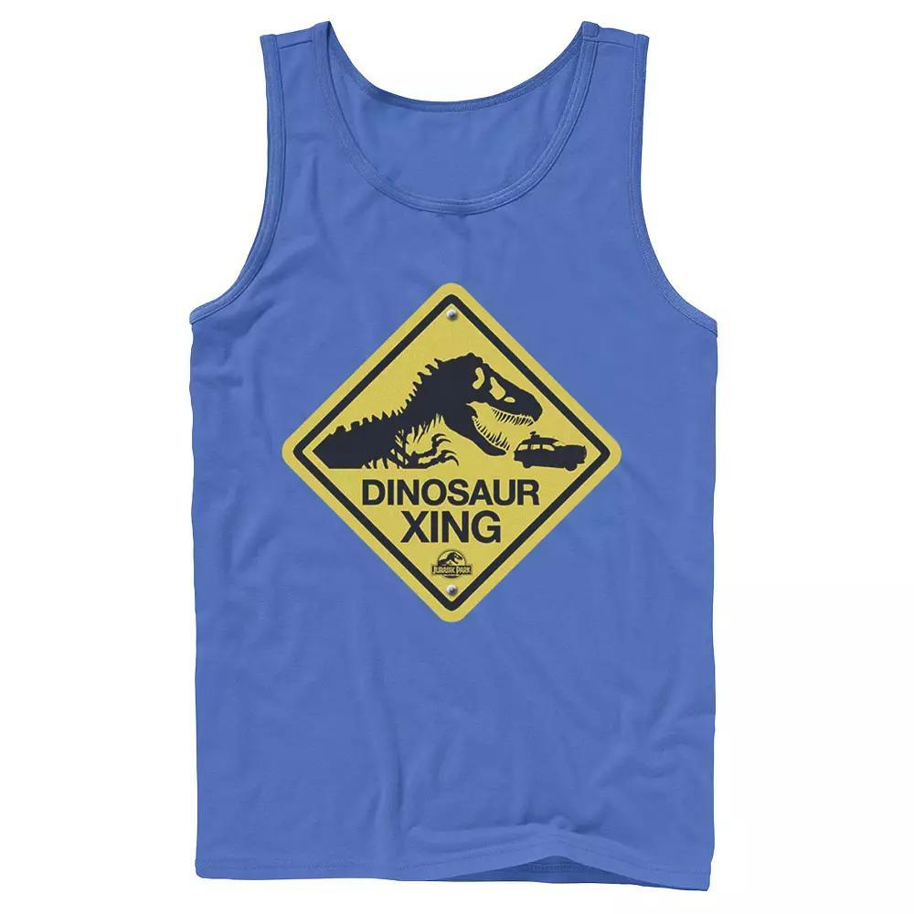 Men's Jurassic Park Dinosaur Crossing Yellow Sign Tank Top, Size: Large, Ath Hthr Product Image