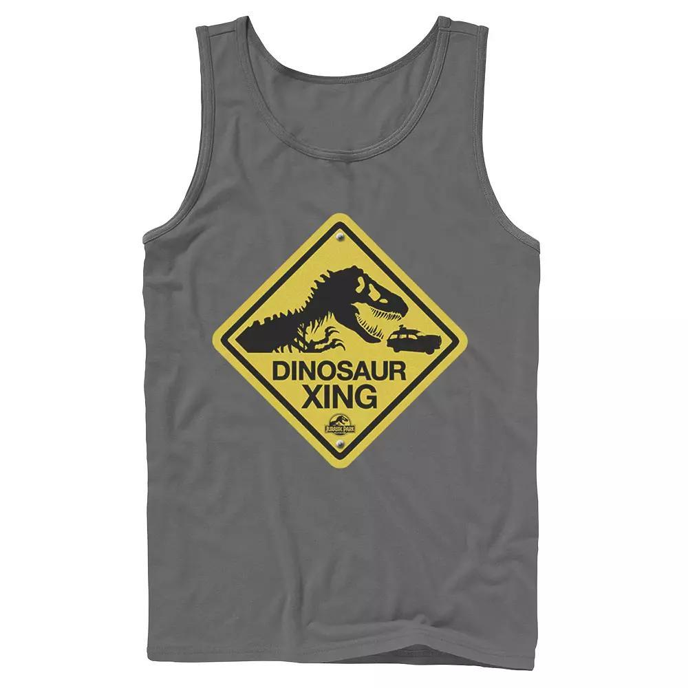 Men's Jurassic Park Dinosaur Crossing Yellow Sign Tank Top,  Product Image