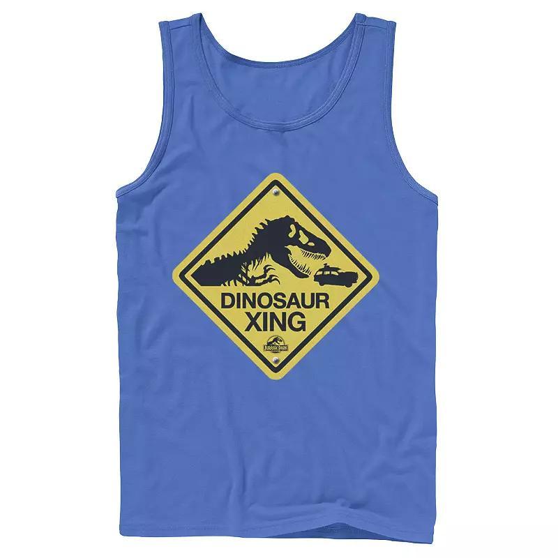 Men's Jurassic Park Dinosaur Crossing Yellow Sign Tank Top, Size: Large, Ath Hthr Product Image