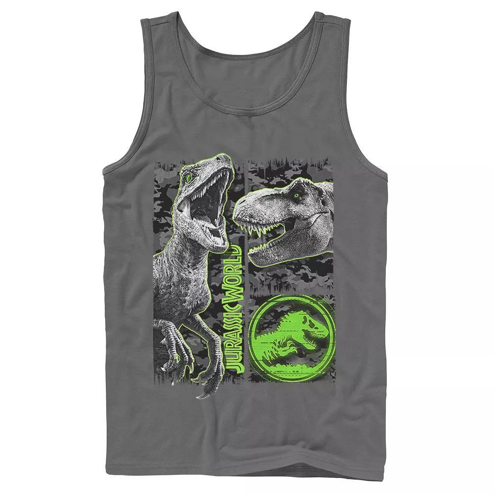 Men's Jurassic World Two Raptor T-Rex Camo Scratch Tank Top, Size: XL, Grey Product Image