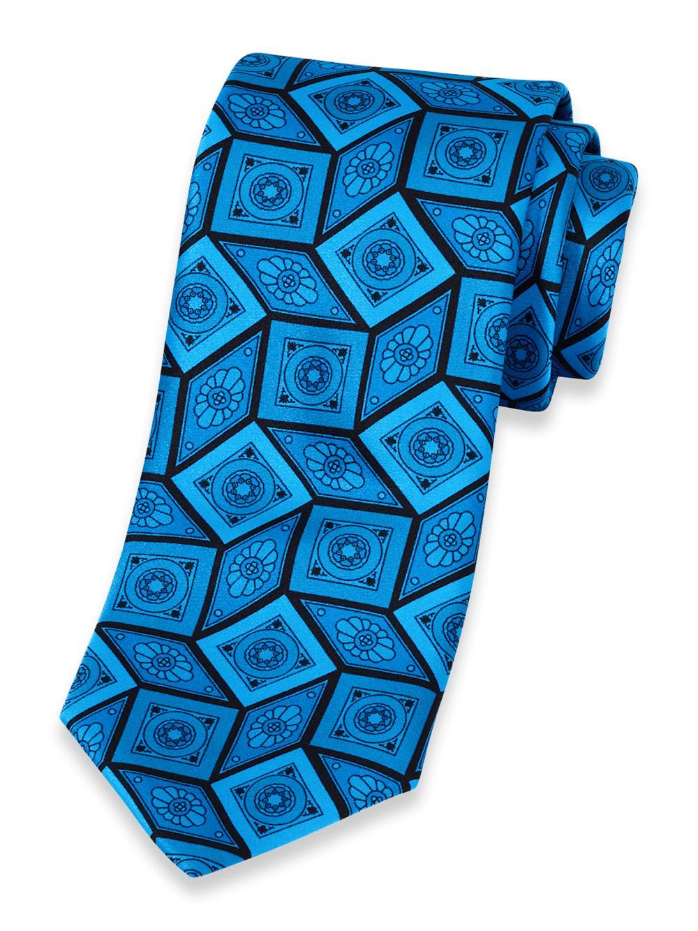 Medallion Woven Silk Tie - Teal Product Image