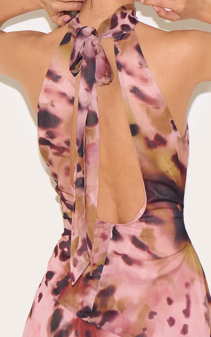  Abstract Chiffon Halter Neck Frill Detail Shift Dress Product Image