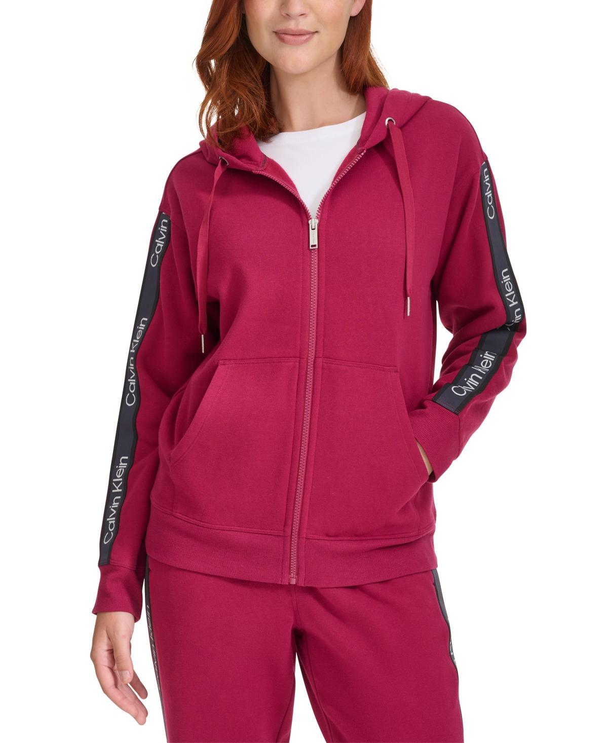 Calvin Klein Performance Womens Fleece Logo Stripe Full Zip Hoodie Product Image