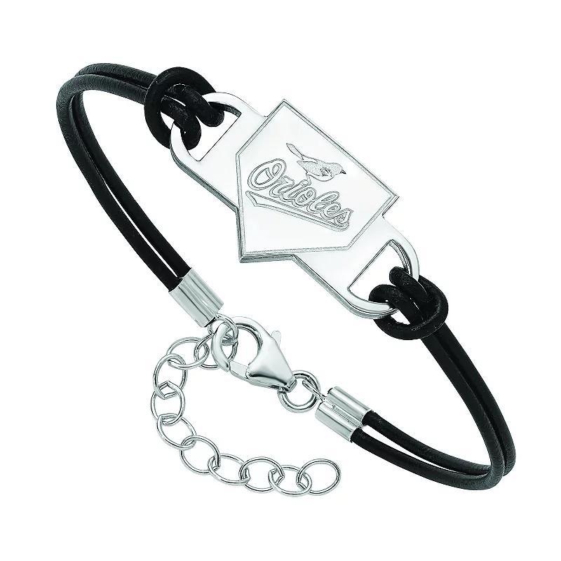 LogoArt Sterling Silver Penn State Black Leather Bracelet, Womens Product Image