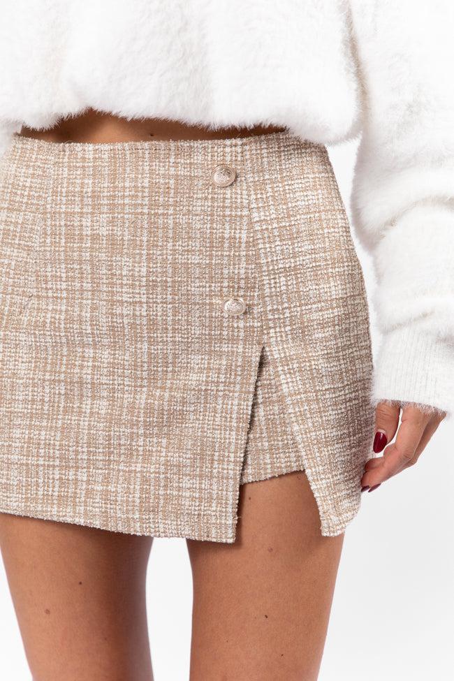 Hold Me Now Khaki Tweed Side Split Skort FINAL SALE Product Image