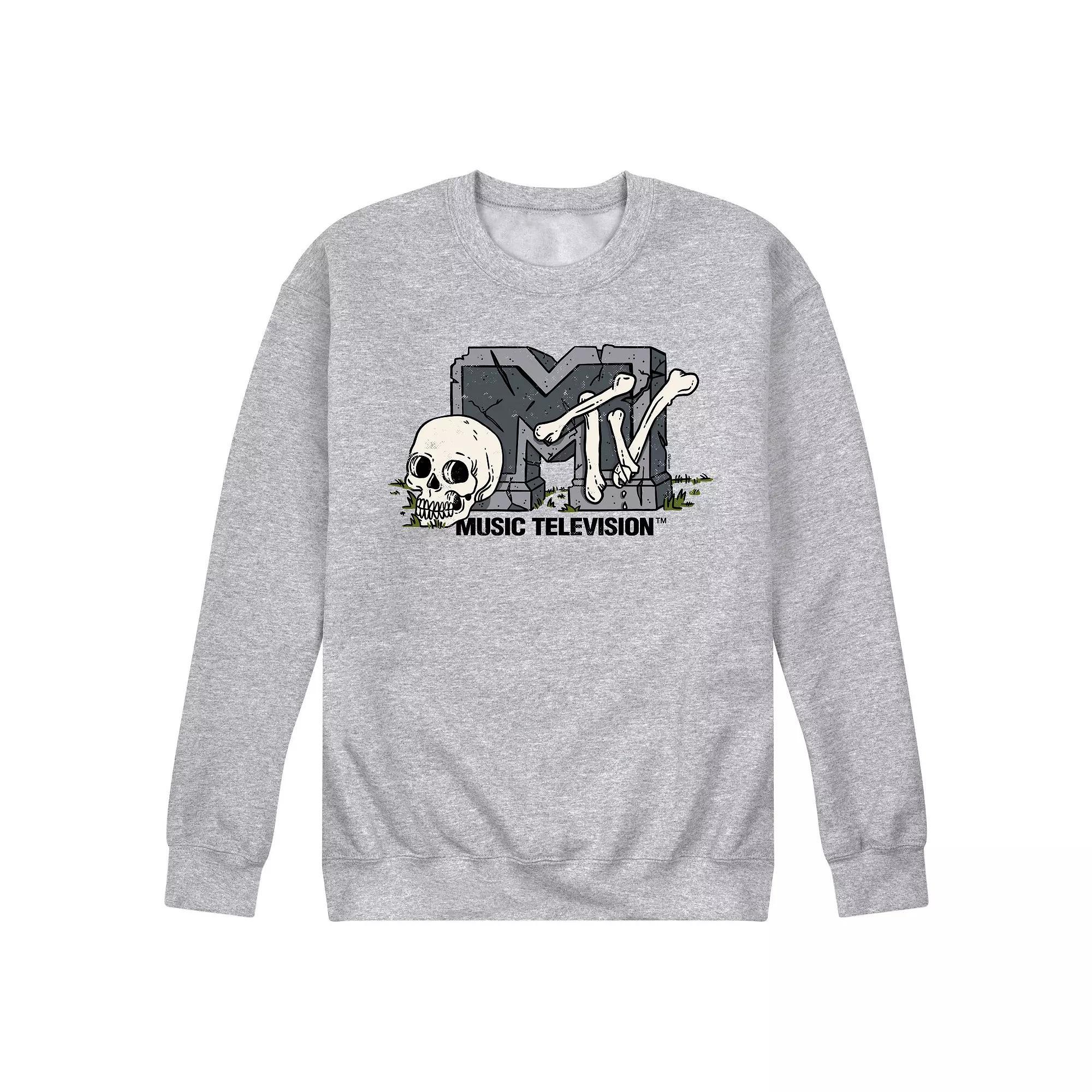 Mens MTV Grave & Skull Head Fleece Sweatshirt Athletic Grey Product Image