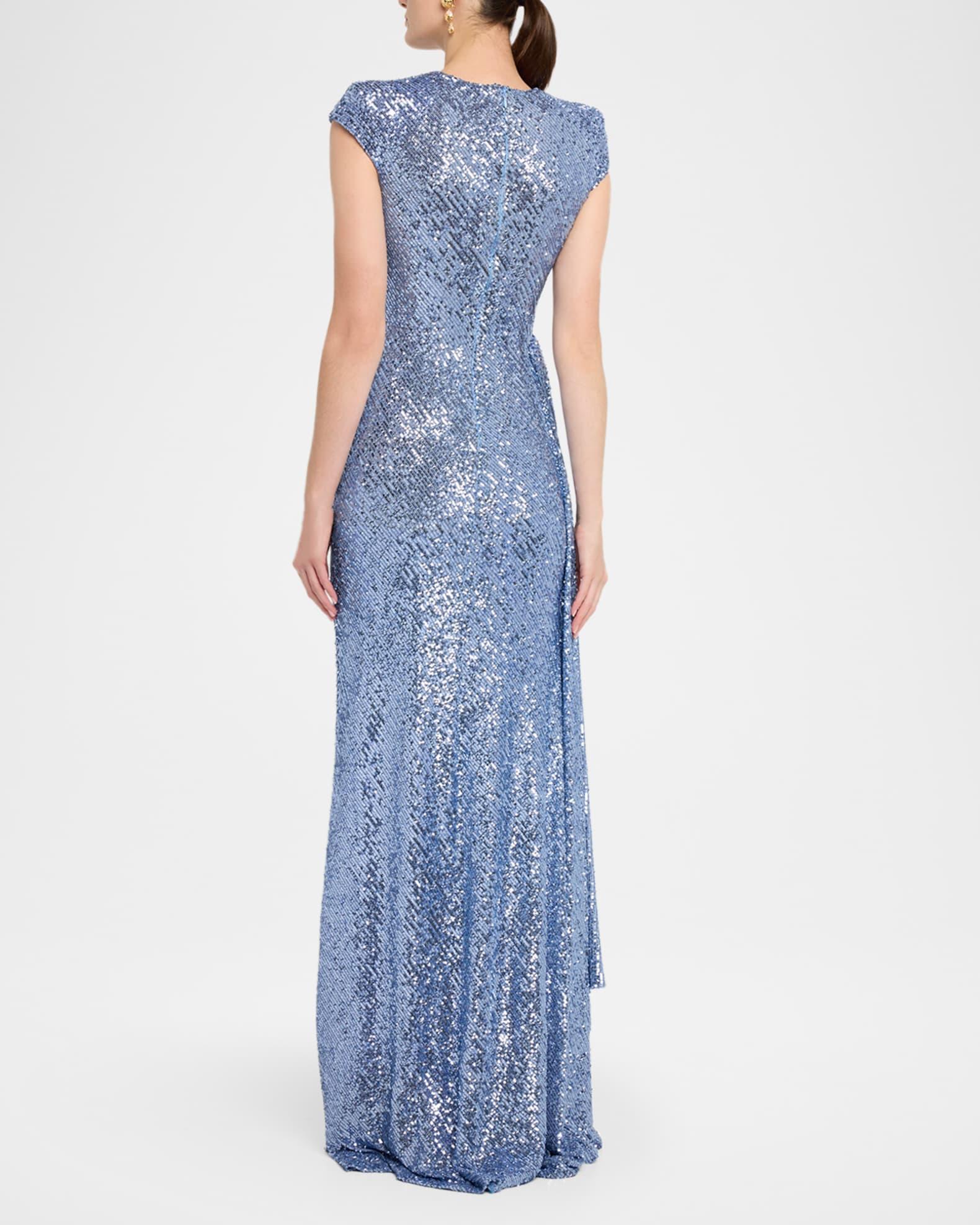 Draped Sequin Cap-Sleeve Gown Product Image