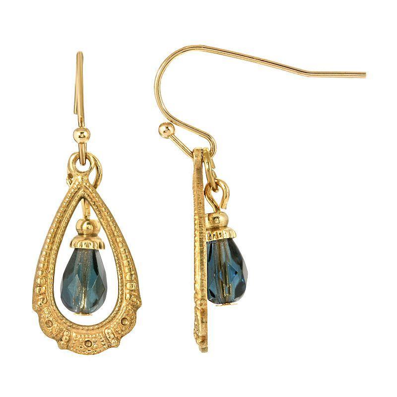 1928 Gold Tone Blue Bead Teardrop Earrings, Womens Product Image