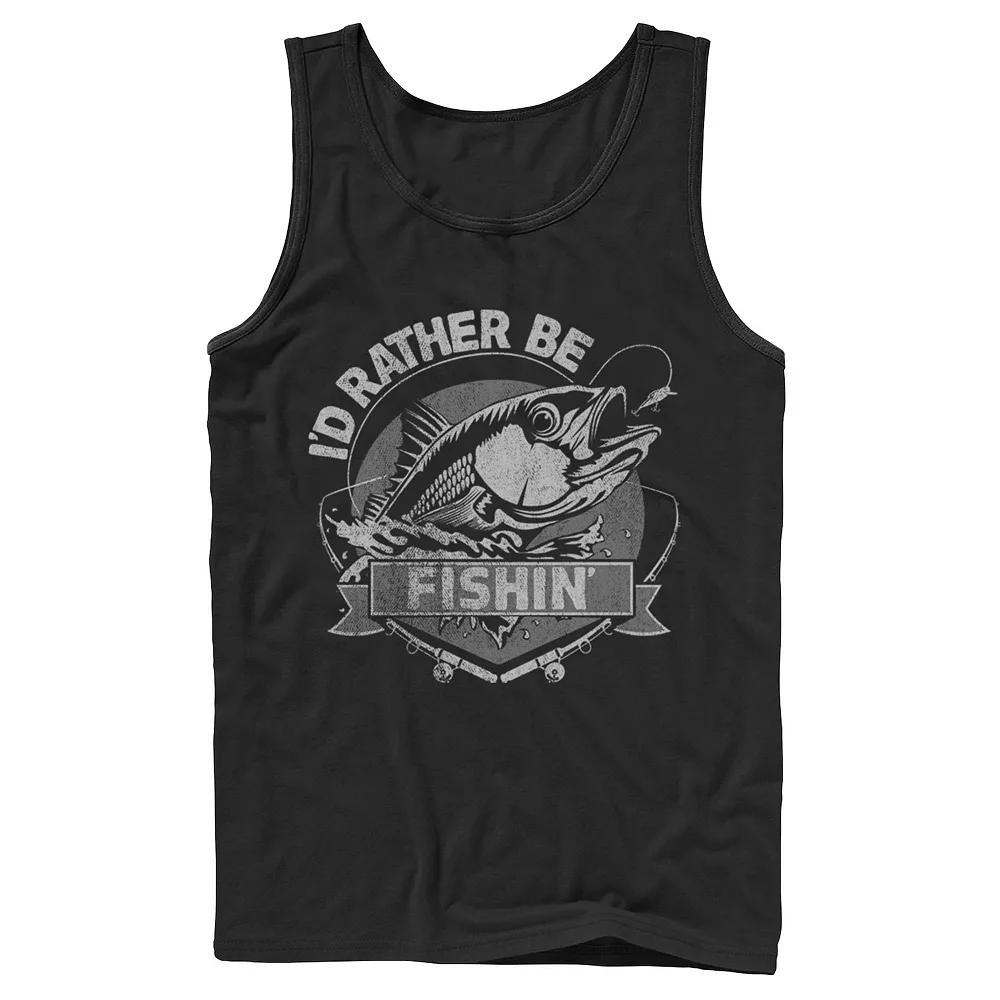 Men's I'd Rather Be Fishing Lime Green Fish About To Get Hooked Graphic Tank Top,  Product Image