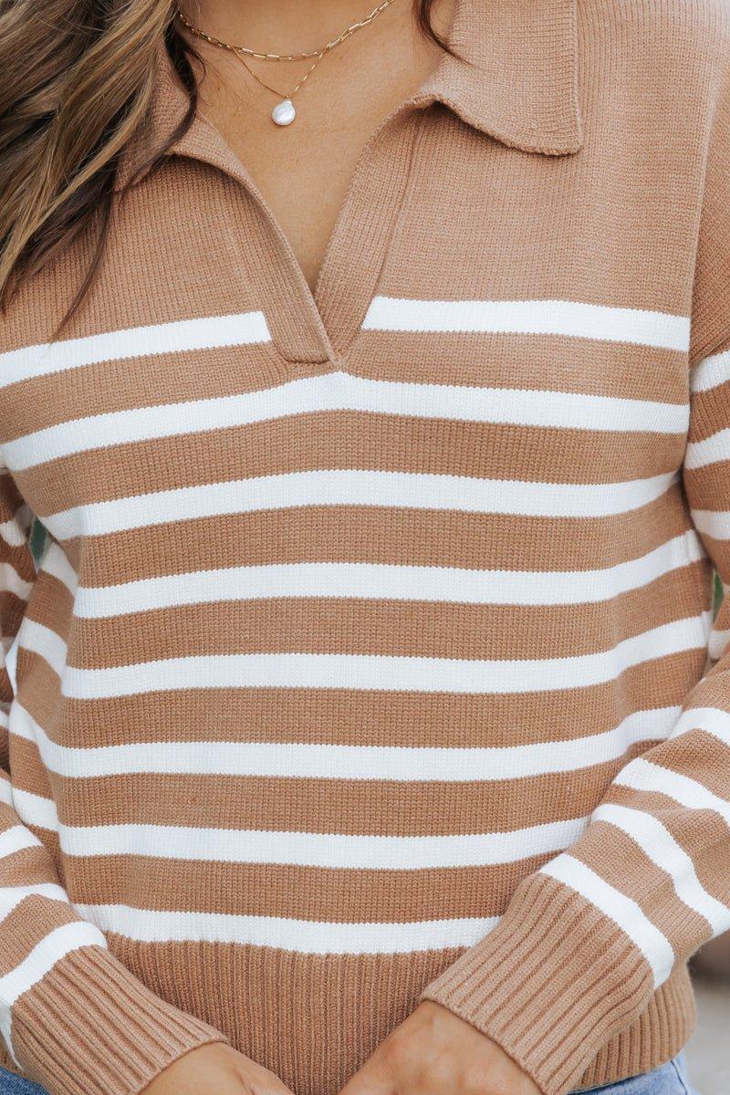 Tan and Cream Striped Pullover Sweater - FINAL SALE Product Image