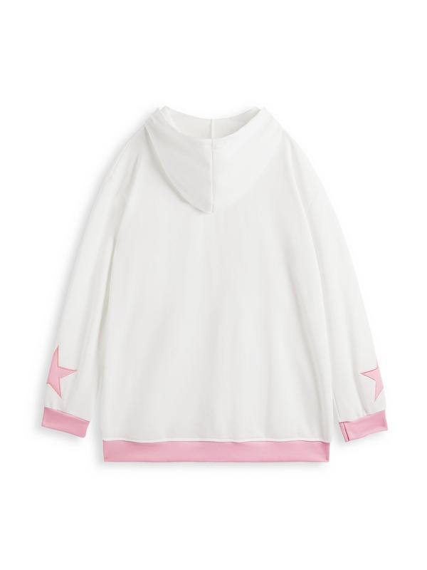 Contrast Color Star Print Oversized Hoodie Product Image