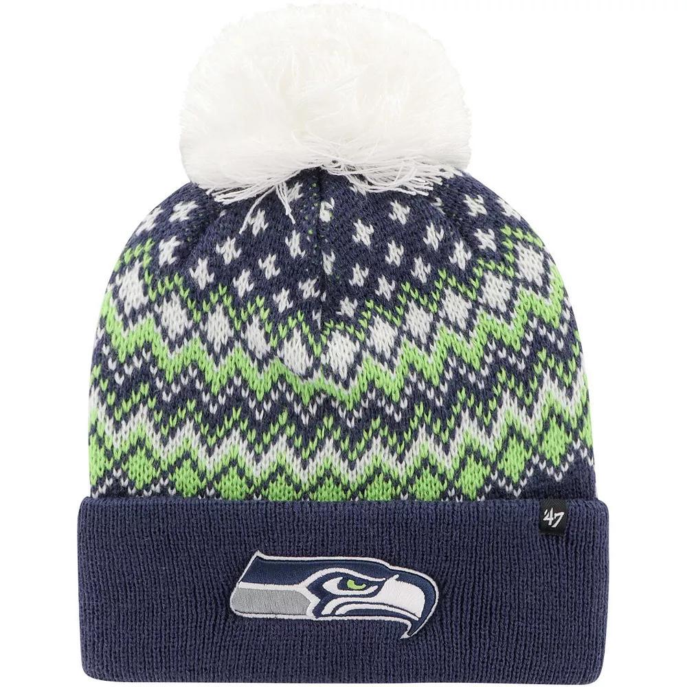 Women's '47 College Navy Seattle Seahawks Elsa Cuffed Knit Hat with Pom, Blue Product Image