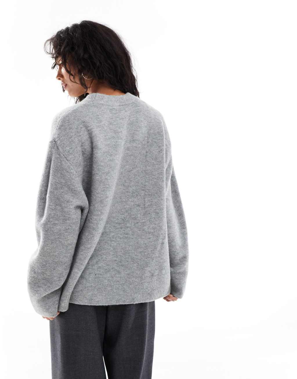 Stradivarius soft touch round neck sweater in gray Product Image