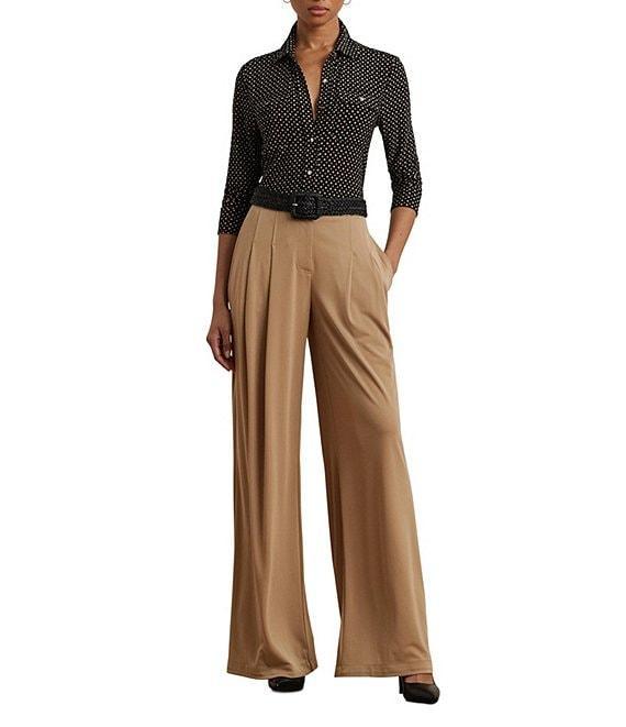 Lauren Ralph Lauren Jersey Two-Tone Geometric Collared Long Sleeve Button Front Shirt Product Image