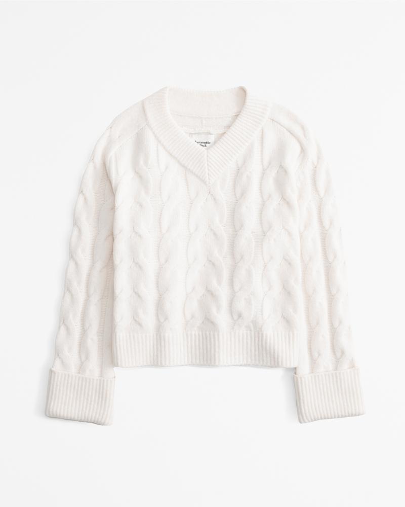 Easy V-Neck Cable Sweater Product Image