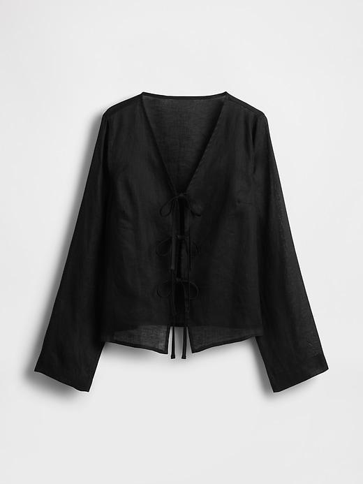 100% Linen Tie-Front Shirt Product Image