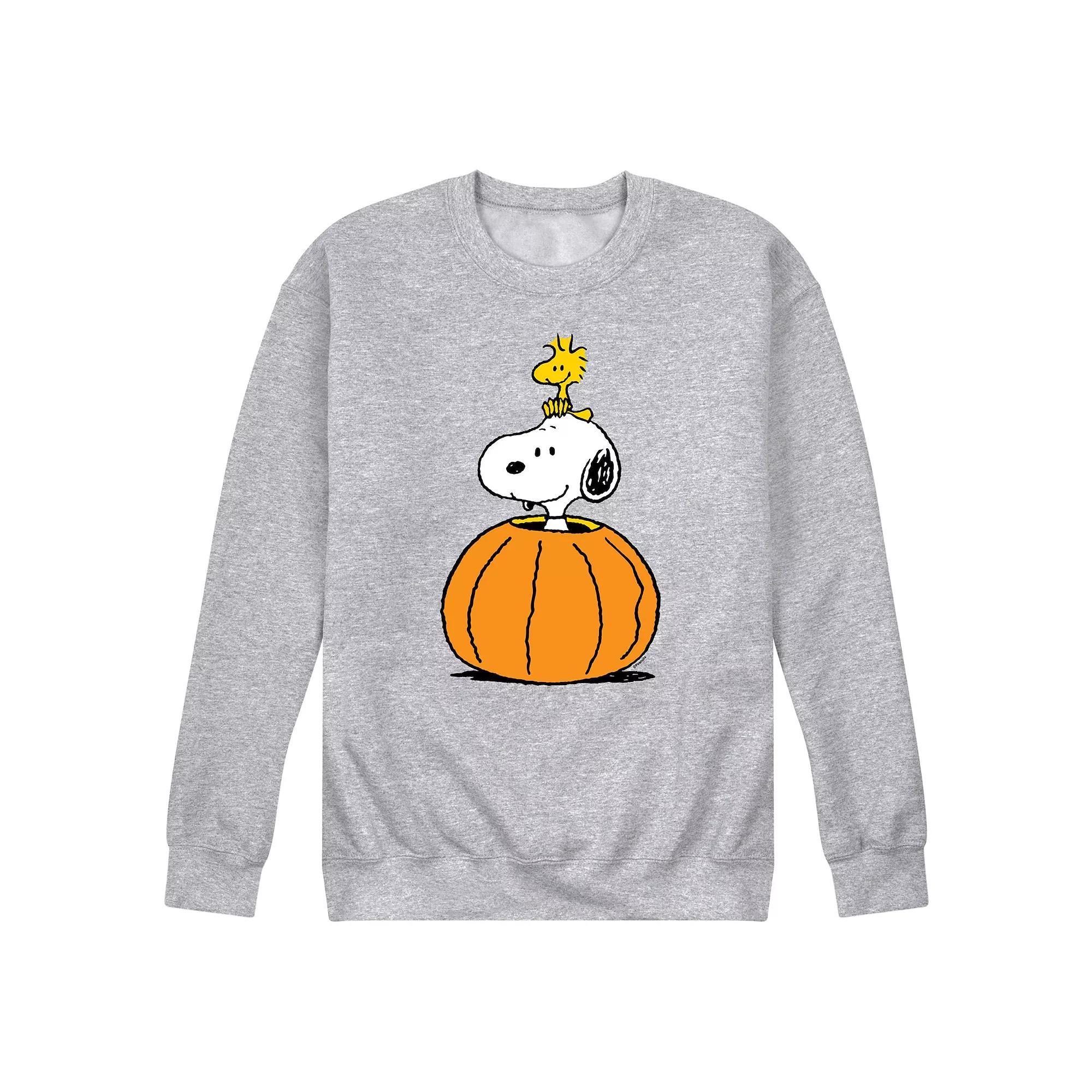 Men's Peanuts Snoopy Woodstock Pumpkin Fleece Sweatshirt, Size: Large, Gray Grey Product Image