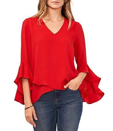 Vince Camuto 34 Flutter Sleeve V-Neck Crisscross Front Tunic Product Image