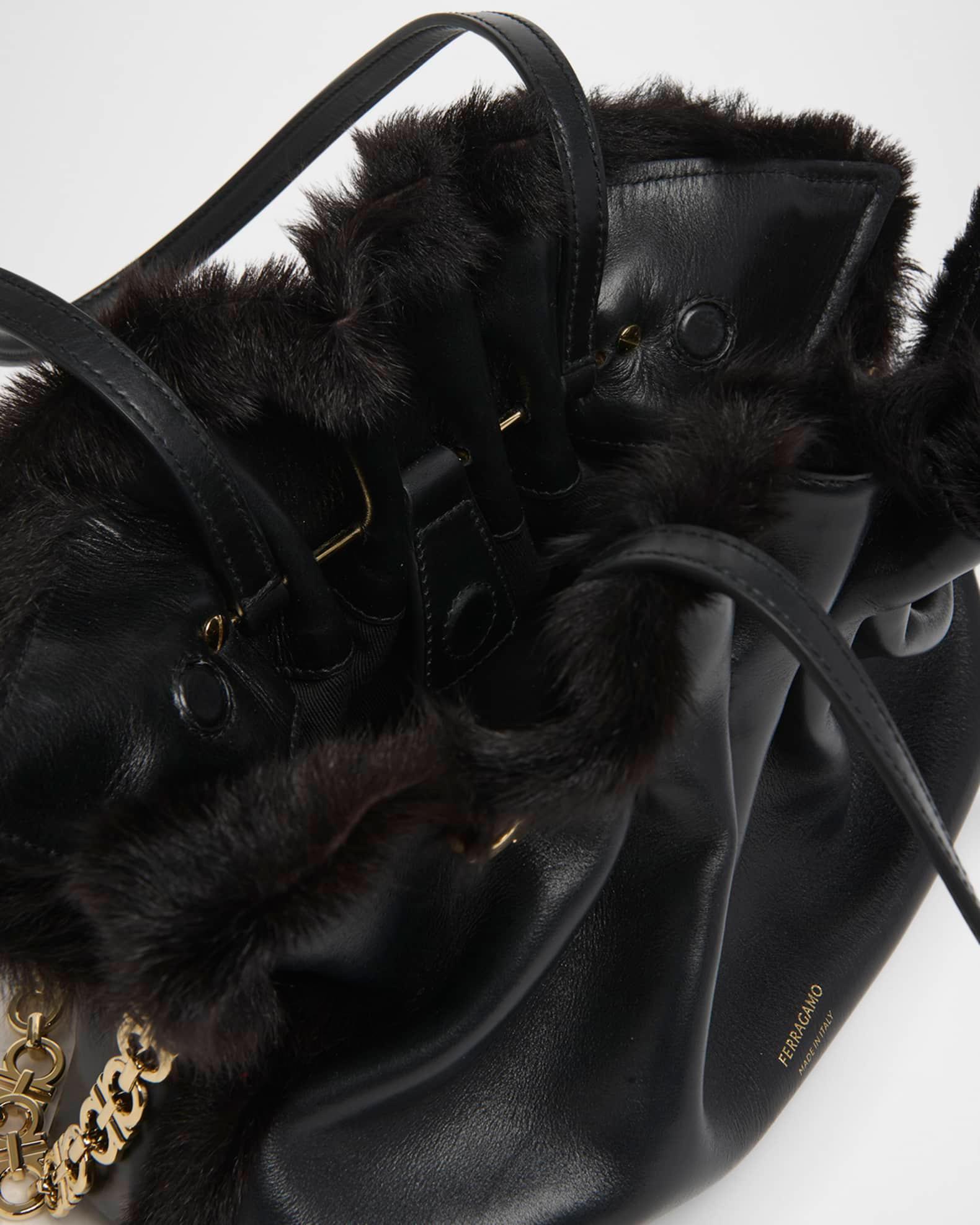 Ruched Shearling-Trim Soft Shoulder Bag Product Image