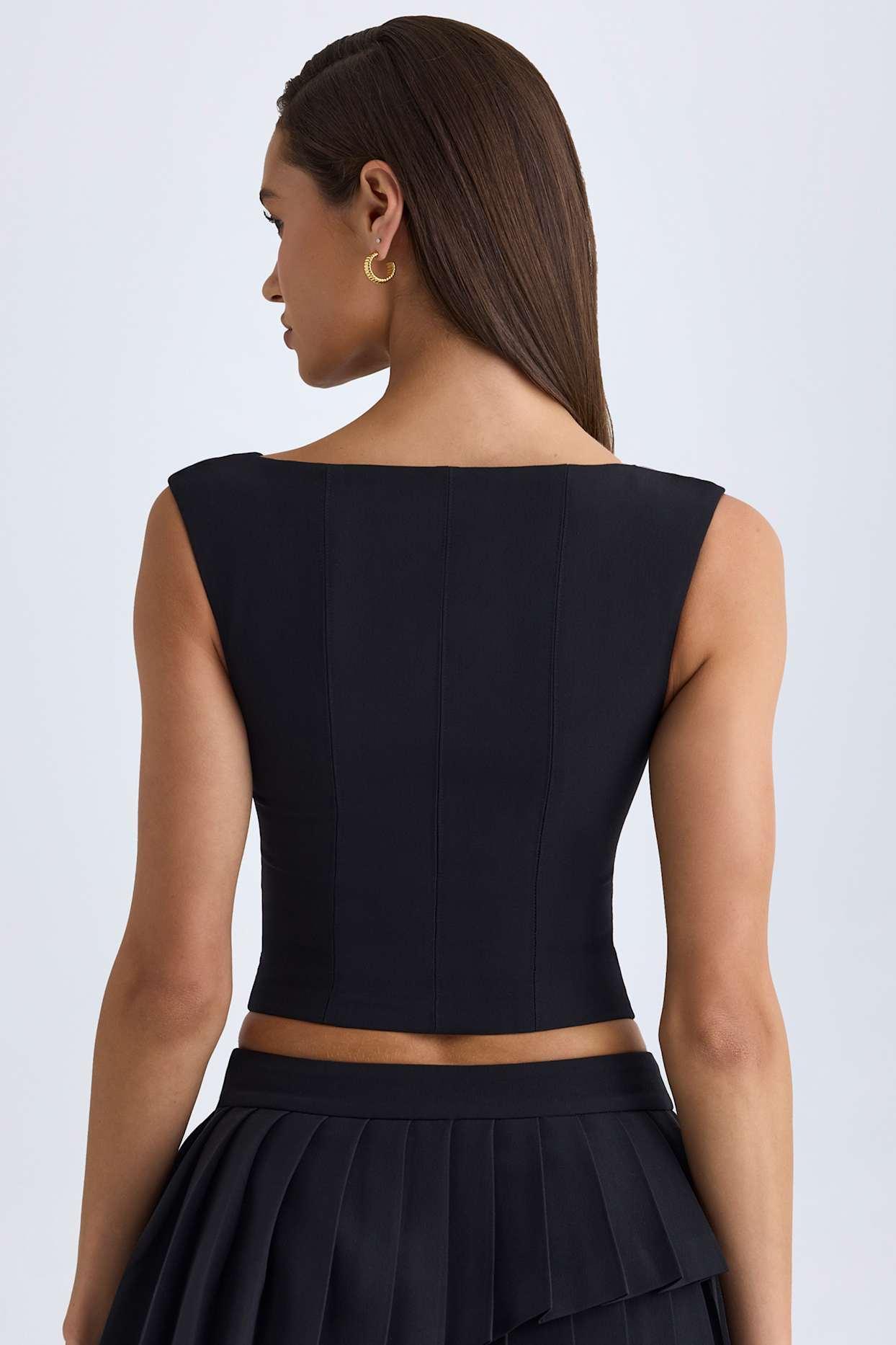 Open-Front Crop Top in Black Product Image