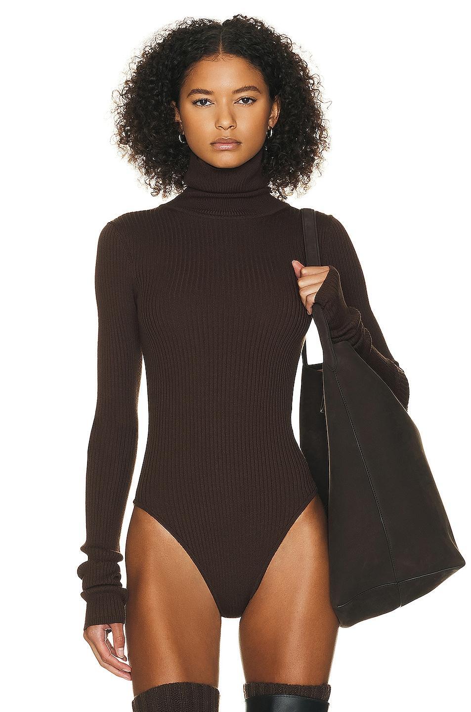 Helsa Edita Turtleneck Bodysuit in Dark Brown - Chocolate. Size L (also in ). Product Image