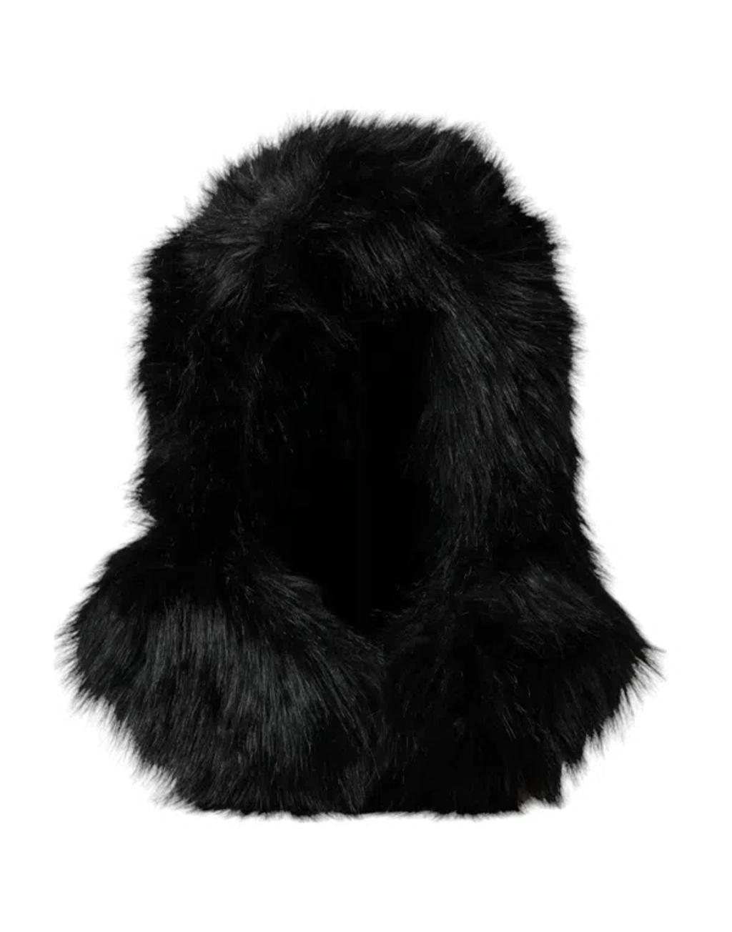 DOLCE & GABBANA Black Faux Fur Whole Head Wrap Hat Product Image