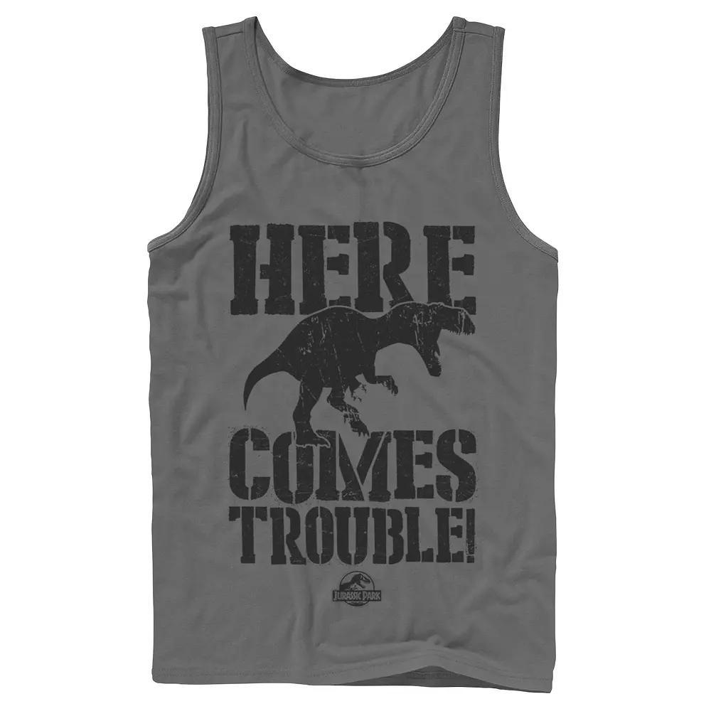 Men's Jurassic Park Here Comes Trouble Tank Top,  Product Image